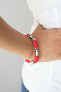 Stacked In Your Favor - Red Stretchy Bracelet Paparazzi Accessories