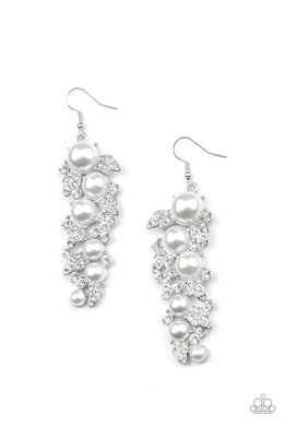 The Party Has Arrived White Pearl and Rhinestone Earrings Paparazzi Accessories