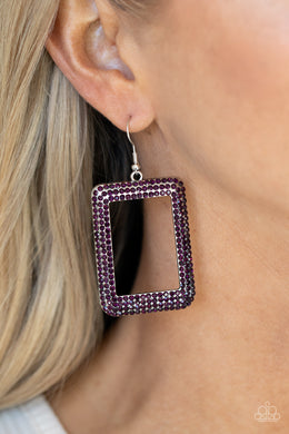 World FRAME-ous - Purple Rhinestone Earrings Paparazzi Accessories