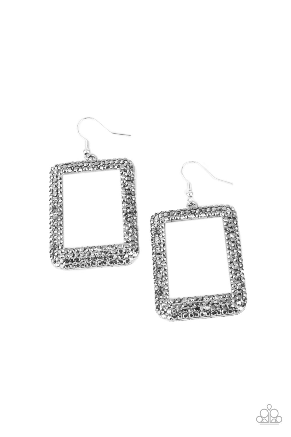World FRAME-ous - Silver Rhinestone Earrings Paparazzi Accessories