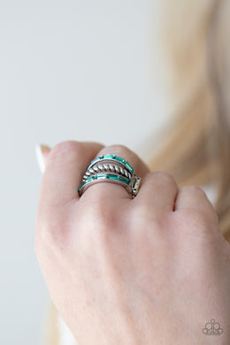 Emulating Edge - Green Rhinestone Ring Paparazzi Accessories