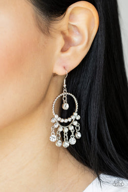 Cosmic Chandeliers - White Rhinestone Earrings Paparazzi Accessories