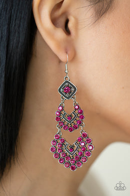 All For The GLAM - Pink Rhinestone Earrings Paparazzi Accessories