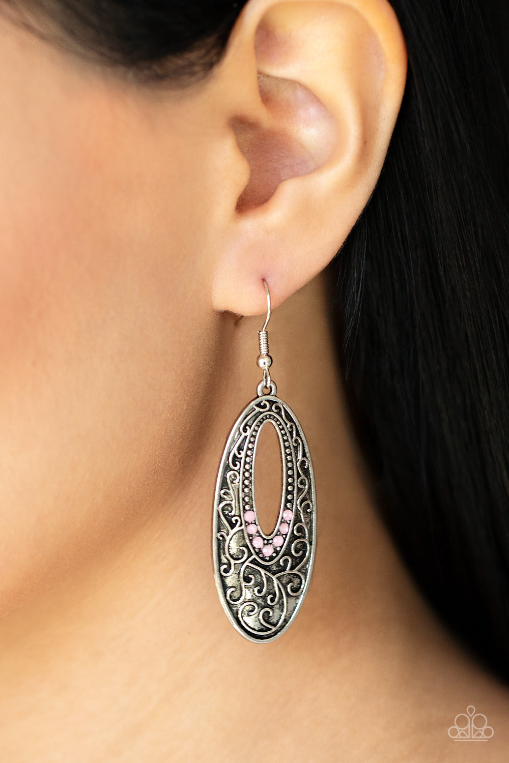 Fairytale Flora - Pink Rhinestone Floral Earrings Paparazzi Accessories