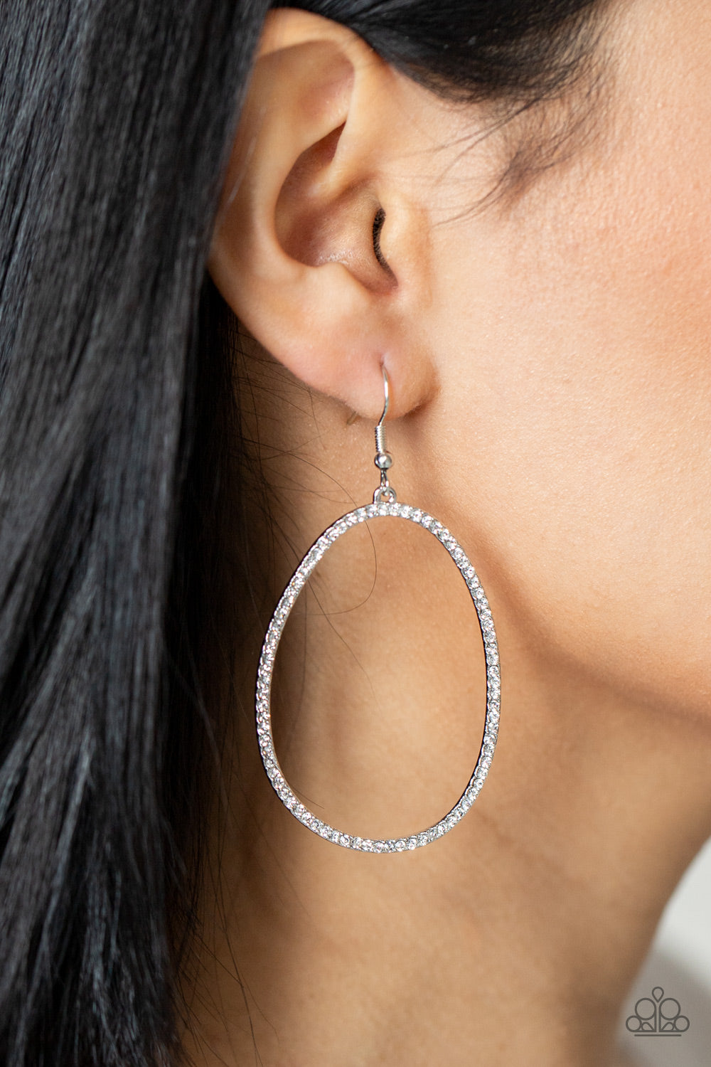 OVAL-ruled! - White Rhinestone Earrings Paparazzi Accessories