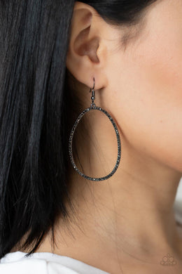 OVAL-ruled! - Black Gunmetal Hematite Rhinestone Earrings Paparazzi Accessories