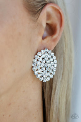 Drama School Dropout - White Rhinestone Post Earrings Paparazzi Accessories