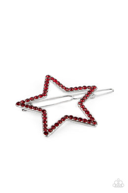 Stellar Standout - Red Rhinestone Star Hair Accessory Paparazzi Accessories