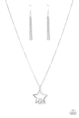Starry Fireworks - White Rhinestone Star Necklace Paparazzi Accessories