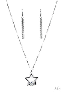 Starry Fireworks - Black Gunmetal Star Rhinestone Necklace Paparazzi Accessories