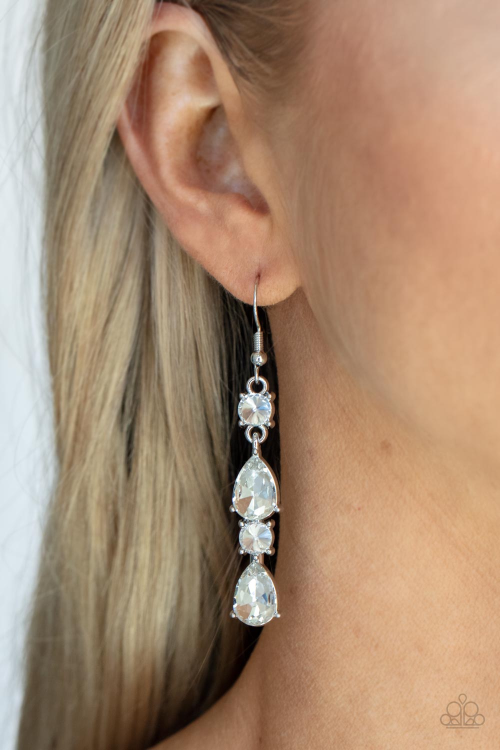Raise Your Glass to Glamorous - White Rhinestone Earrings Paparazzi Accessories