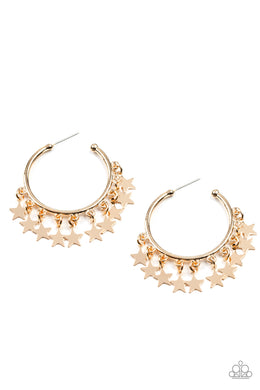 Happy Independence Day - Gold Star Hoop Earrings Paparazzi Accessories