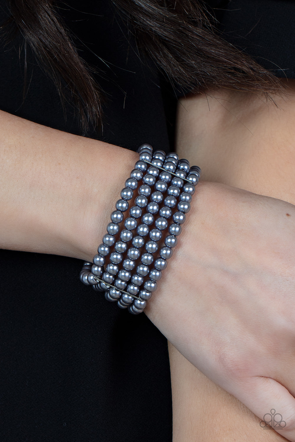 A Pearly Affair - Silver Pearl Stretchy Bracelet Paparazzi Accessories