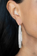 Load image into Gallery viewer, Bossy and Glossy - White Rhinestone Hoop Earrings Paparazzi Accessories