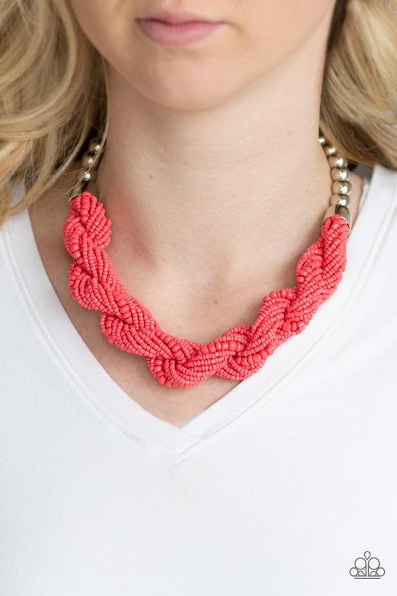 Savannah Surfin Orange Seed Bead Necklace Paparazzi Accessories