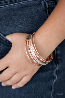 Trophy Texture - Rose Gold Bangle Bracelets Paparazzi Accessories