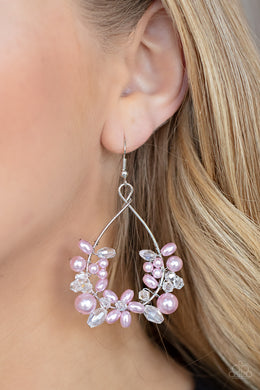 Marina Banquet - Pink Pearl Floral Earrings Paparazzi Accessories