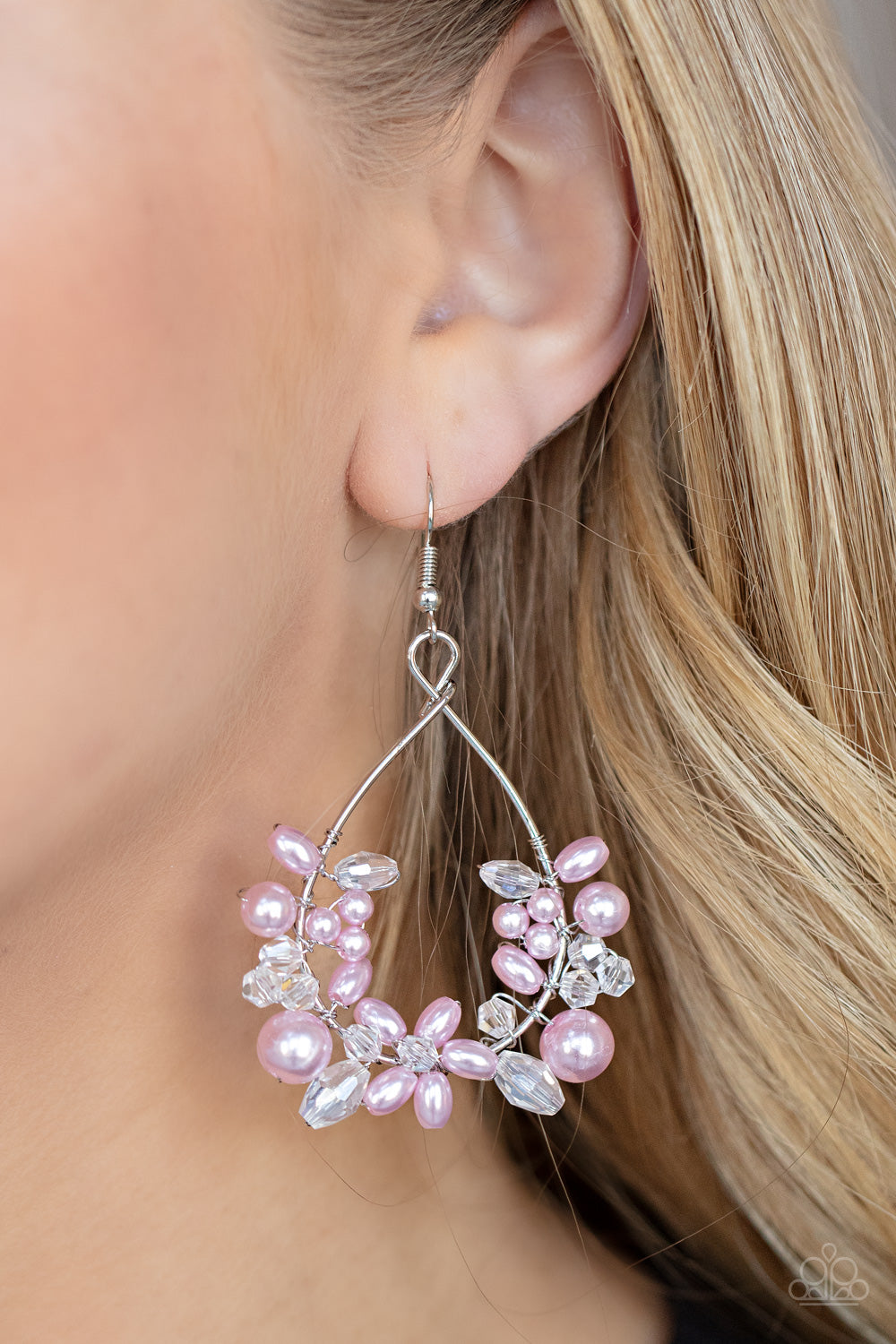 Marina Banquet - Pink Pearl Floral Earrings Paparazzi Accessories