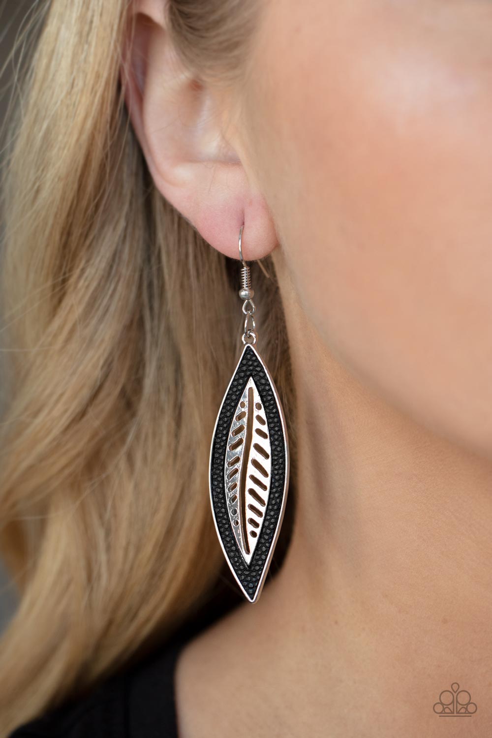 Leather Lagoon - Black Earrings Paparazzi Accessories