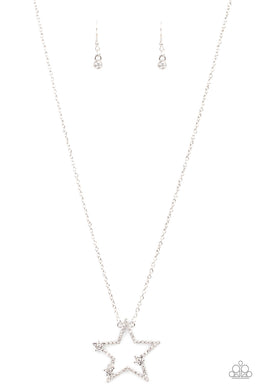 I Pledge Allegiance to the Sparkle - White Star Rhinestone Necklace Paparazzi Accessories
