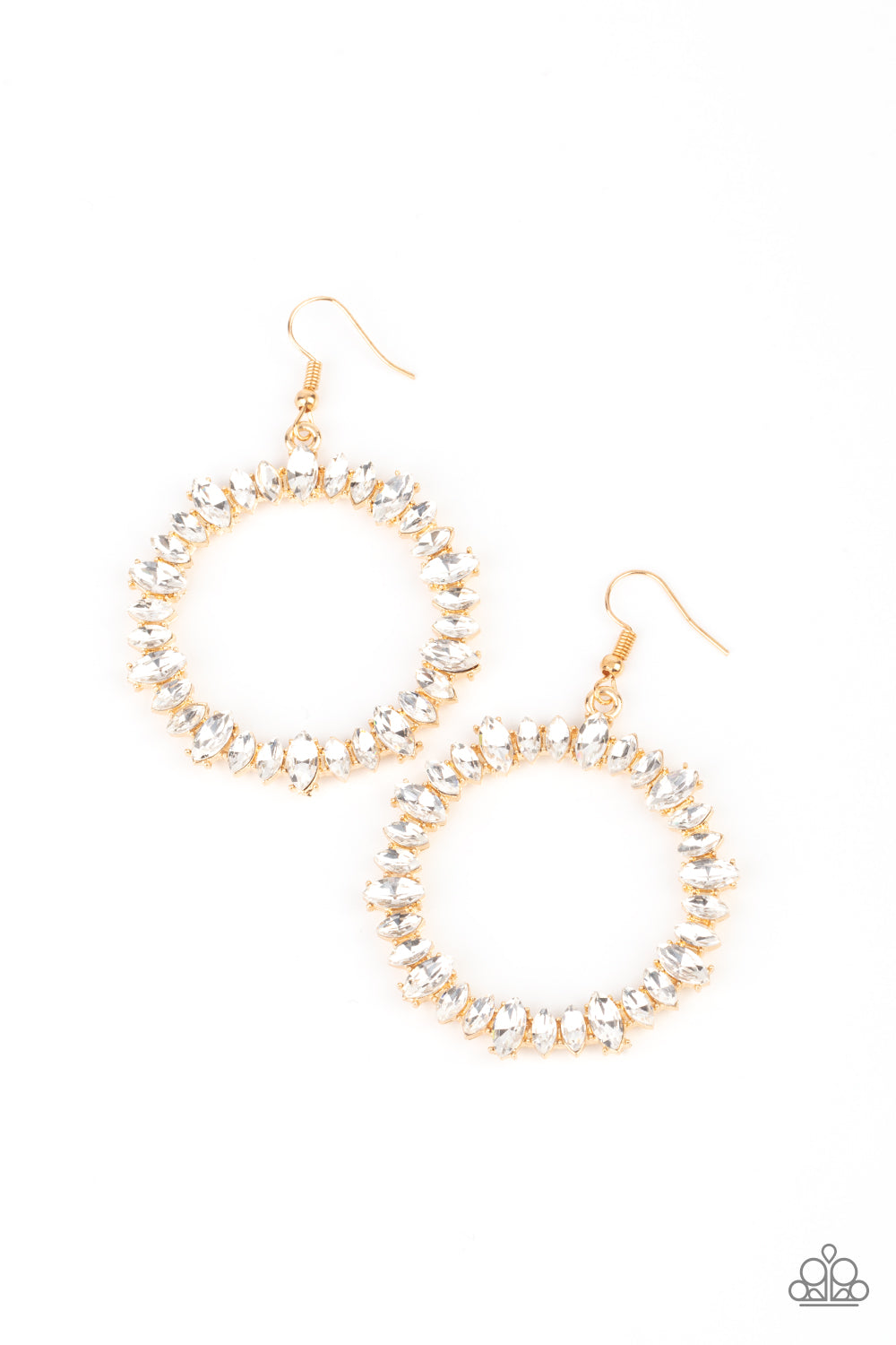 Glowing Reviews - Gold Rhinestone Earrings Paparazzi Accessories