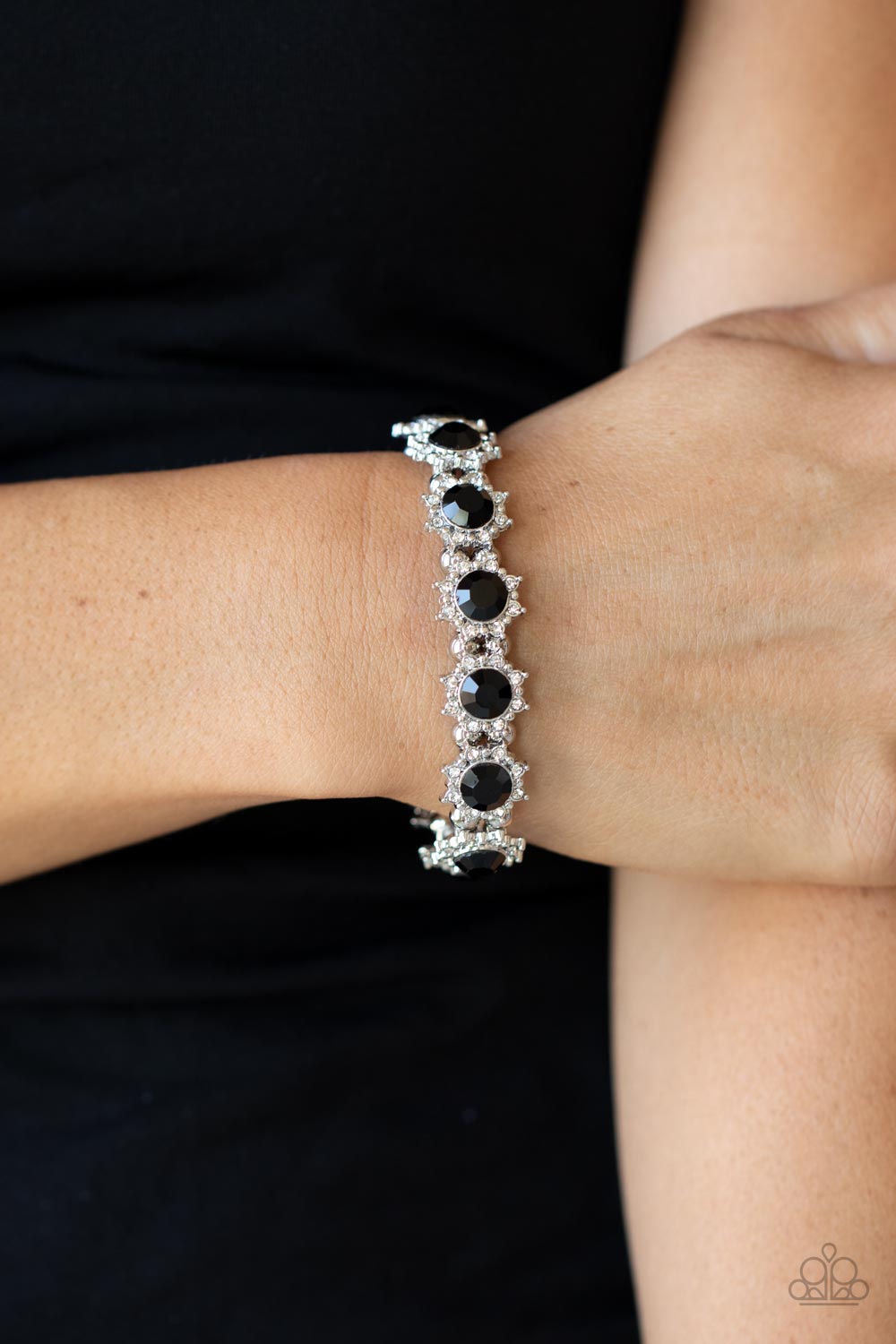 Prismatic Palace - Black Rhinestone Stretchy Bracelet Paparazzi Accessories