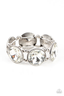 Powerhouse Hustle White Rhinestone Stretchy Bracelet Paparazzi Accessories