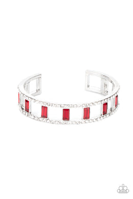 Industrial Icing - Red Rhinestone Cuff Bracelet Paparazzi Accessories