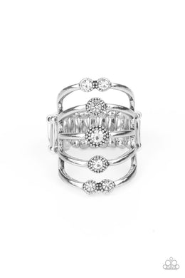 Layer On The Luster - White Rhinestone Ring Paparazzi Accessories