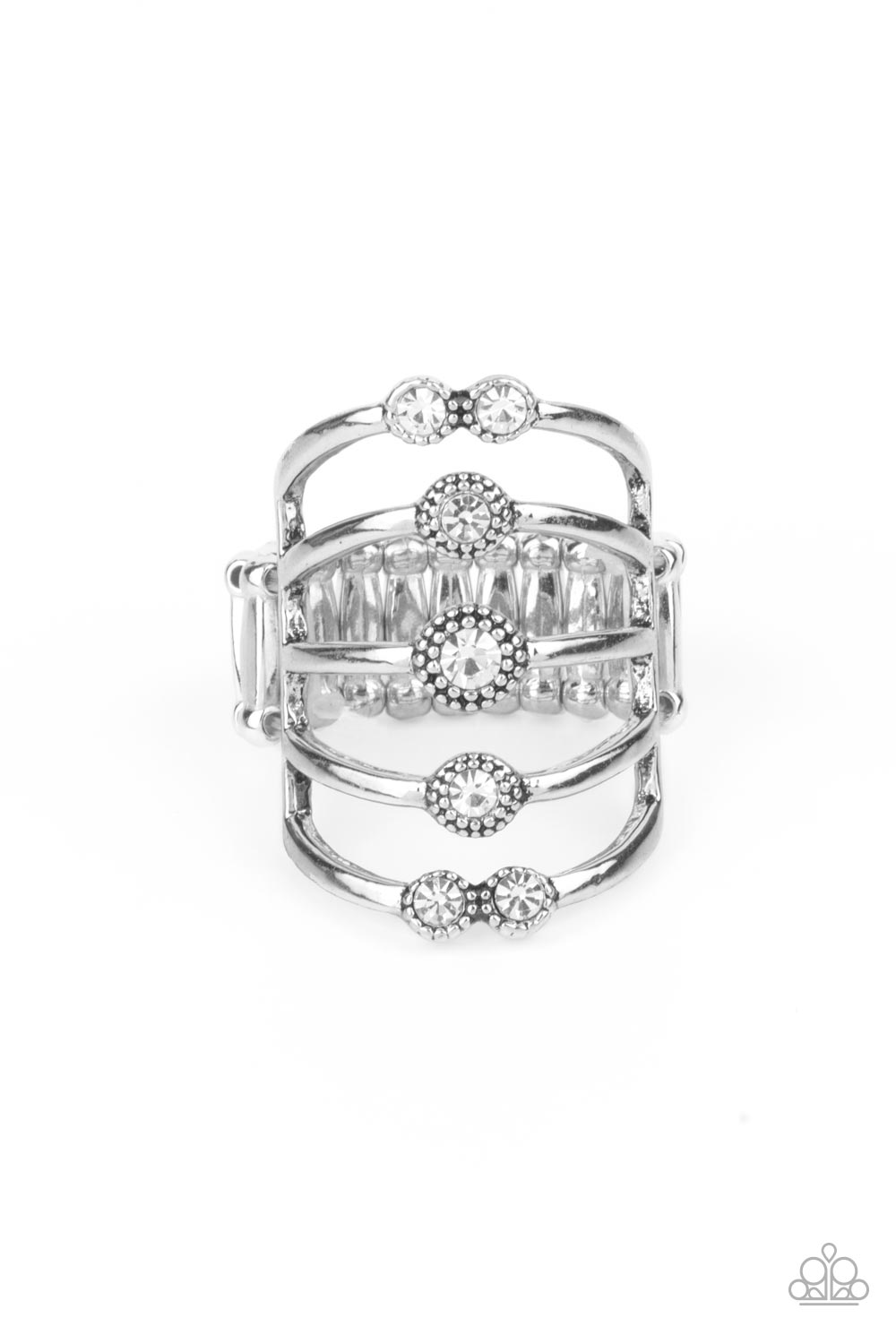 Layer On The Luster - White Rhinestone Ring Paparazzi Accessories