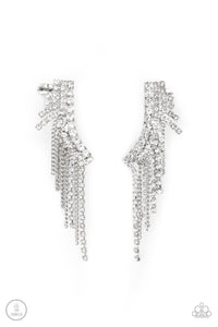ear crawler,post,rhinestones,white,Thunderstruck Sparkle - White Rhinestone Ear Crawler Earrings