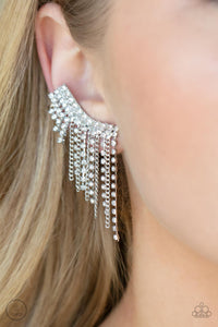 ear crawler,post,rhinestones,white,Thunderstruck Sparkle - White Rhinestone Ear Crawler Earrings