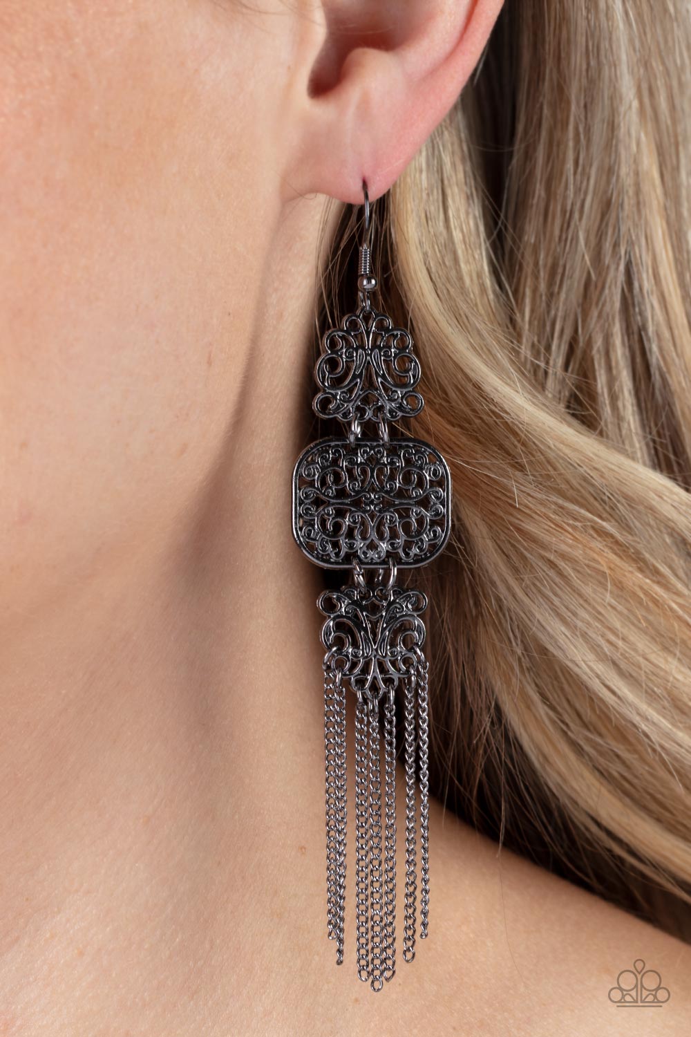 Eastern Elegance - Black Gunmetal Earrings Paparazzi Accessories