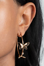 Load image into Gallery viewer, Full Out Flutter - Gold Butterfly Hoop Earrings Paparazzi Acessories
