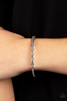 Timelessly Tiny - Black Gunmetal Rhinestone Bracelet Paparazzi Accessories