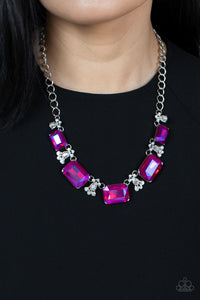 autopostr_pinterest_58290,oil spill,pink,rhinestones,short necklace,Flawlessly Famous - Pink Rhinestone Necklace