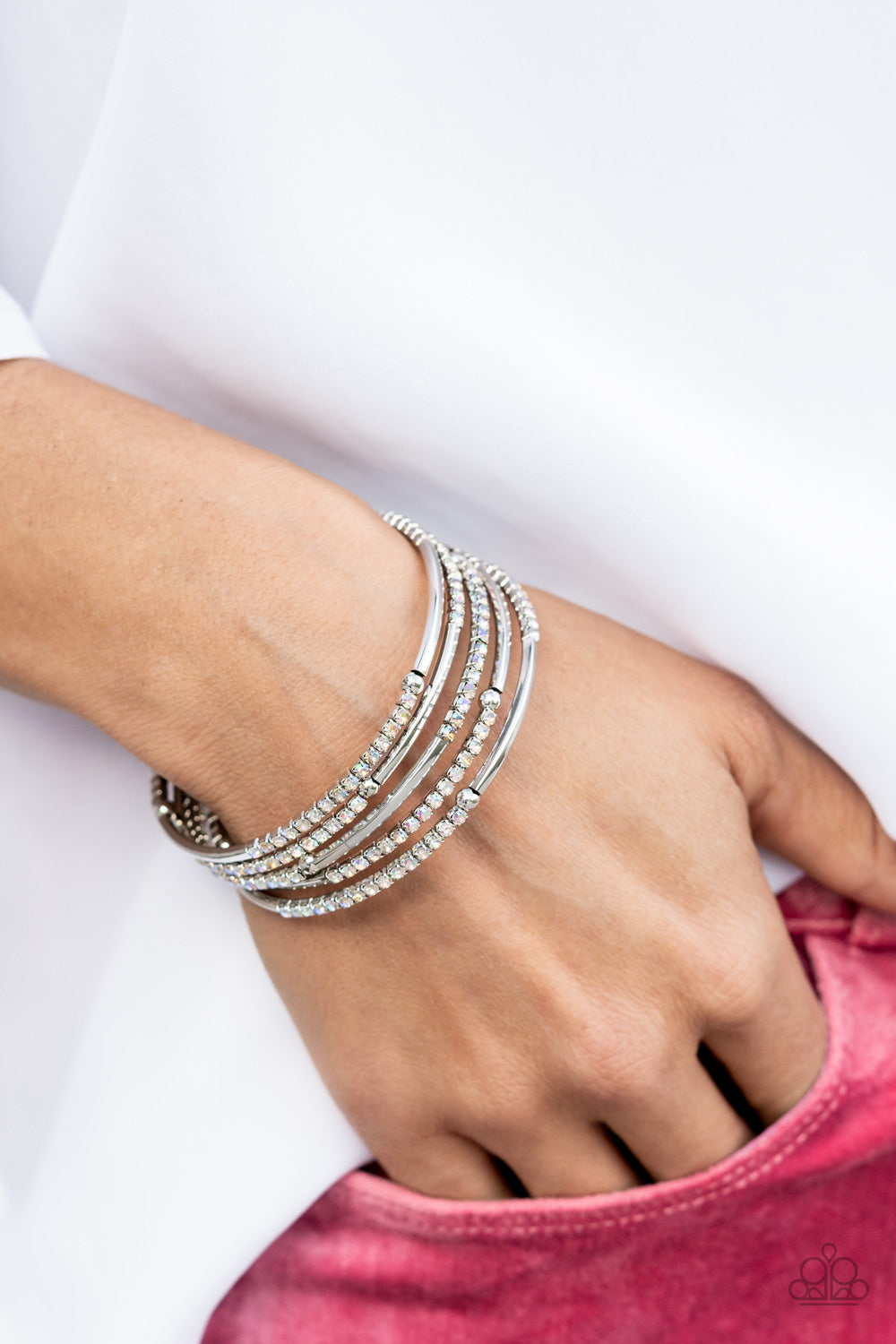 Camera Shy Simmer Multi Rhinestone Coil Bracelet Paparazzi Accessories