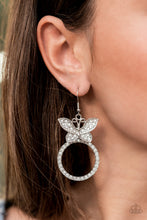 Load image into Gallery viewer, Paradise Found White Rhinestone Butterfly Earrings Paparazzi Accessories