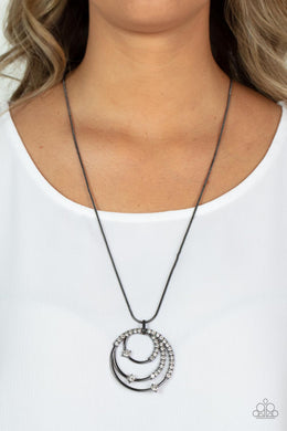Ecliptic Elegance - Black Gunmetal Rhinestone Necklace Paparazzi Accessories