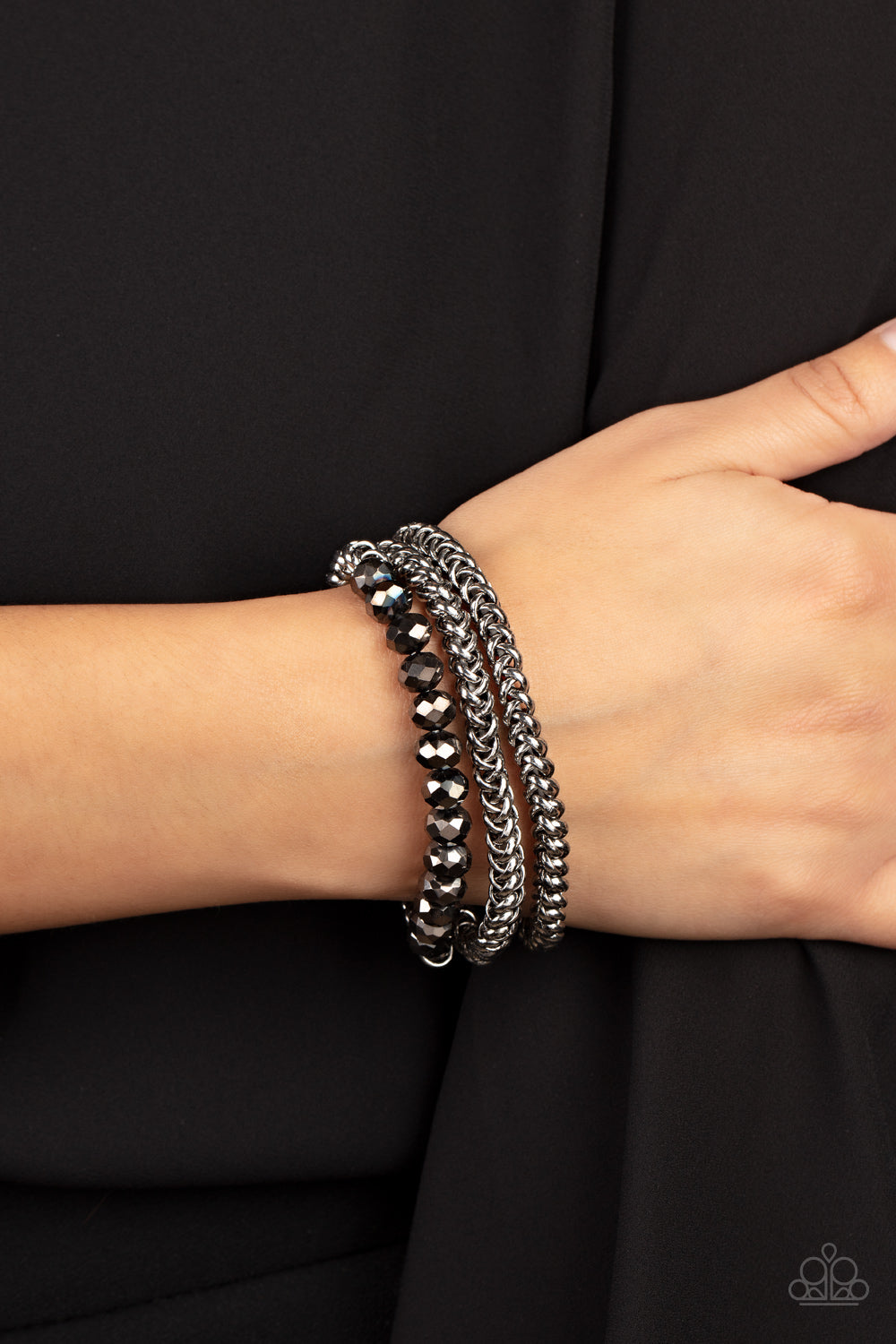 Gutsy and Glitzy - Silver Stretchy Bracelet Paparazzi Accessories