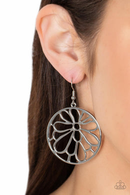 Glowing Glades - Silver Floral Earrings Paparazzi Accessories