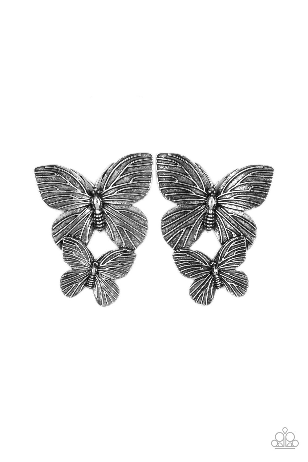 Blushing Butterflies - Silver Post Earrings Paparazzi Accessories