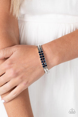 Doubled Down Dazzle - Blue Rhinestone Hinge Bracelet Paparazzi Accessories