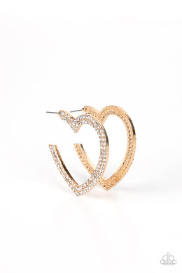 AMORE to Love - Gold Heart Rhinestone Hoops Paparazzi Accessories