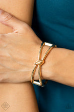 Load image into Gallery viewer, Knot My First Rodeo Gold Hinge Bracelet Paparazzi Accessories