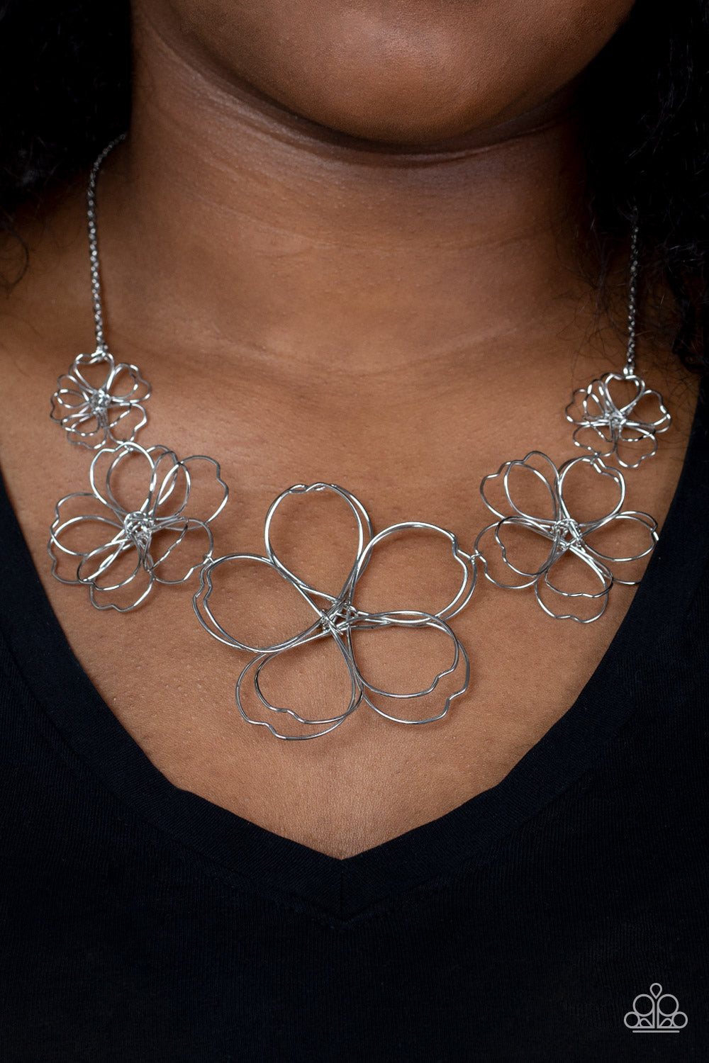 The Show Must GROW On - Silver Floral Necklace Paparazzi Accessories