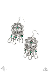 fishhook,green,hearts,rhinestones,Majestic Makeover Green Rhinestone Earrings
