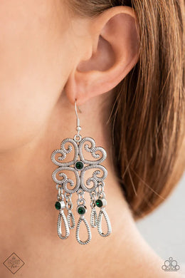 Majestic Makeover Green Rhinestone Earrings Paparazzi Accessories