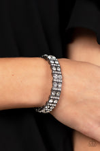 Load image into Gallery viewer, Mic Dropping Drama - Black Rhinestone Gunmetal Stretchy Bracelet Paparazzi Accessories