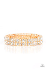 Load image into Gallery viewer, Mic Dropping Drama - Gold Rhinestone Stretchy Bracelet Paparazzi Accessories
